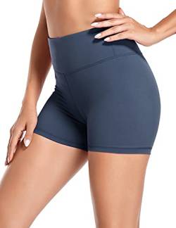 coastal rose Damen High Waist Workout Shorts Bauchweg Yoga Shorts 4 Zoll Training Bike Shorts mit Innentasche - Blau - Mittel von coastal rose