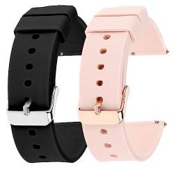 cobee 2 Stück Silikon Uhrenarmbänder schnell lösbare wasserdichte weiche Uhrenarmbänder mit schwarzer oder silberner Edelstahlschnalle, kompatibel Sportuhren Armbändern (22 mm, schwarz und rosa) von cobee