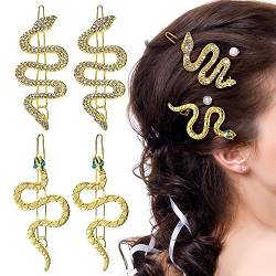 cobee 4 Stück Schlangen Haarnadeln, Legierung Vintage Haarspangen minimalistische Kristall glitzernde Strass Haarnadel Clips Set Haarschmuck Accessoires für Frauen und Mädchen Kopfschmuck(Gold) von cobee