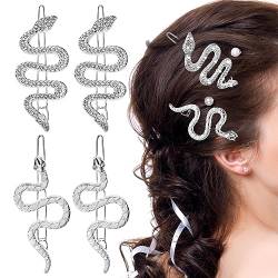 cobee 4 Stück Schlangen Haarnadeln, Legierung Vintage Haarspangen minimalistische Kristall glitzernde Strass Haarnadel Clips Set Haarschmuck Accessoires für Frauen und Mädchen Kopfschmuck(Silber) von cobee