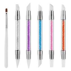 cobee 6 Stück Silikon Nagel Pinsel, Gel Schnitzen Pinsel Silikon Kopf Acryl Griff Salon Werkzeug Set Doppel Köpfe DIY Maniküre Werkzeug Silikon Kopf Acryl Griff Salon Werkzeug Set von cobee