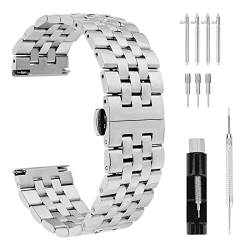 cobee Dicke Edelstahl Uhrenarmbänder, robuste, verbundene, polierte Metall Uhrenarmbänder mit Butterfly Verschluss, Schnellverschluss Armband aus massivem Stahl (20 mm, Silber) von cobee