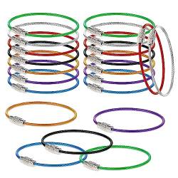 cobee Draht Schlüsselanhänger, 21 Stück Edelstahl Drahtkabel Schlüsselring groß Nylon beschichteter Kabel Heavy Duty Gepäckanhänger Schleifen Schildhalter 2mm Twist Barrel 15cm/5.9" lang,7 Farben von cobee