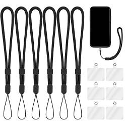 cobee Handschlaufe Lanyard mit Tether Patch, 6 Stück verstellbare Nylon Handschlaufen mit 6 Stück transparenten Handy Pads Handy Lanyard Strap Halter Handschlaufen für Handy Kamera Schlüssel (Schwarz) von cobee