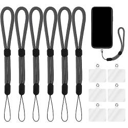 cobee Handschlaufe Lanyard mit Tether Patch, 6 Stück verstellbare Nylon Handschlaufen mit 6 Stück transparenten Handy Pads Handy Lanyard Strap Halter Handschlaufen für Handy Kamera Schlüssel (Grau) von cobee