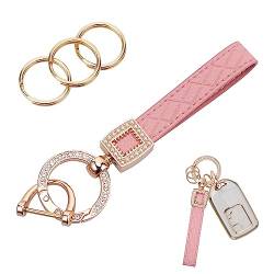 cobee Mikrofaser Leder Auto Schlüsselanhänger, Bling Universal Schlüsselanhänger Halter mit Anti Verlust D Schnalle, 360 Grad drehbarer Auto Schlüsselanhänger Halter mit Schlüsselringen (Rosa) von cobee