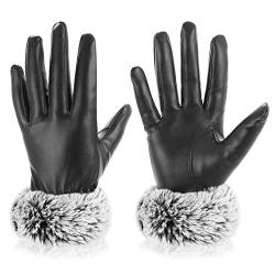 cobee Warme PU Lederhandschuhe für Damen, Winter Warme Handschuhe mit Pelzmanschette Plüsch gefütterte Lederhandschuhe Touchscreen Handschuhe (Schwarz) von cobee