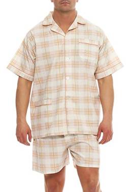 Klassischer Pyjama Kurzarm Schlafanzug Batist Knopfleiste Marke (Gr. 48, Hellbraun kariert) von cocain