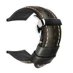 18mm-24mm Echtes Kalbslederband Quick Release Faltschließe Uhrenarmband-Armband-Armbänder Zubehör, Schwarz, 20mm von cocolook