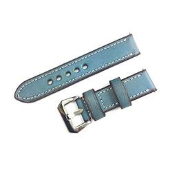 20mm/22mm/24mm Männer bunter echter Lederband Ersatz Dornschliesse Uhrenarmband-Armbänder, Blau, 24mm von cocolook