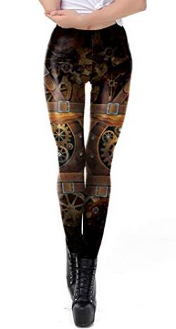 Frauen Steampunk Retro Leggings Comic Cosplay Punk Print Polyester Gothic Hosen Capris Hosen S-4XL Plus Größe, Steampunk 5, M von color cosplayer