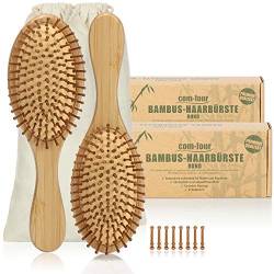 com-four® 2x Natur-Haarbürste aus Bambus - Umweltfreundliche Bürste mit Naturborsten für natürlich schöne Haare - Für Männer, Frauen, Kinder - 100% Vegan (2 Stück - Allzweckbürste) von com-four