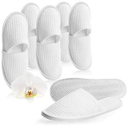 com-four® Frottee Slipper Größe 38/39, 6 Paar Waffel-Muster - Hotelslipper weiß geschlossen - Gästepantoffeln - Gästehausschuhe - Badeslipper - Frottierslipper - Hausschuhe - Farbe: weiß - Unisex von com-four