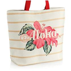com-four® Strandtasche - Damen-Shopper zum Einkaufen - Moderne Pooltasche für Strandutensilien - Schultertasche für den Strand (beige - Aloha) von com-four