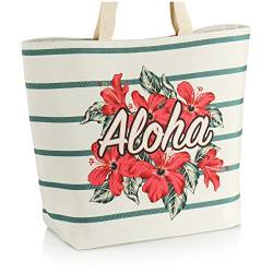 com-four® Strandtasche - Damen-Shopper zum Einkaufen - moderne Pooltasche für Strandutensilien - Schultertasche für den Strand (grün - Aloha) von com-four