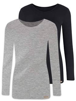 comazo Earth 2er Sparpack Damen Shirt 1/1 Arm, 36, grau-Melange-schwarz von comazo