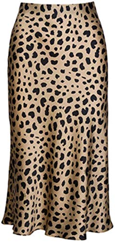 Frauen Leopard Print Rock Hohe Taille Versteckte Elastische Bund Midi Röcke, Leopard 02, 44 von comefohome