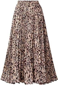 Leoparden Rock Damen Sommer Midi Lang Röcke Hohe Taille Faltenrock Mädchen Sommerrock Skirt L von comefohome