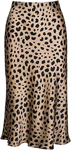 Rock Damen Leopard Midi Lang Röcke Sommer Versteckte Elastische Taille Lässig Leoparden Rock Midirock Skirt X-Large von comefohome
