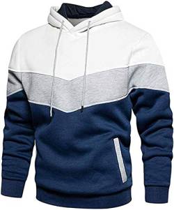 comefohome Hoodie Herren Pullover Langarm Sweatjacke Kapuzenpullover Farbblock Sweatshirt Blue Large von comefohome