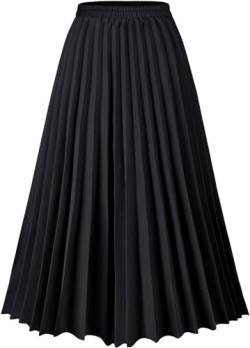 comefohome Rock Damen Sommer Midi Lang Röcke Hohe Taille Faltenrock Mädchen Sommerrock Schwarz Skirt M von comefohome