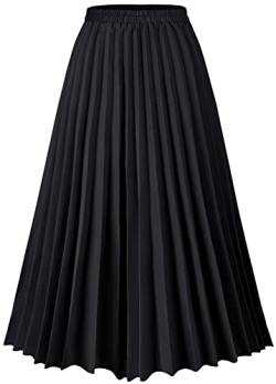 comefohome Rock Damen Sommer Midi Lang Röcke Hohe Taille Faltenrock Mädchen Sommerrock Schwarz Skirt XS von comefohome