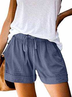 comefohome Shorts Damen Sommer High Waist Kordelzug Elastische Taille Lässig Kurze Hose Shorts mit Taschen Blau XL von comefohome
