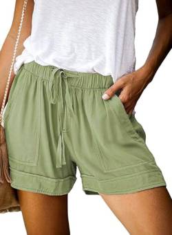 comefohome Shorts Damen Sommer High Waist Kordelzug Elastische Taille Lässig Kurze Hose Shorts mit Taschen H01 Hellgrün Light Green XL von comefohome