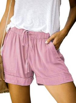 comefohome Shorts Damen Sommer High Waist Kordelzug Elastische Taille Lässig Kurze Hose Shorts mit Taschen H01 Pink XL von comefohome