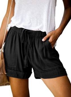 comefohome Shorts Damen Sommer High Waist Kordelzug Elastische Taille Lässig Kurze Hose Shorts mit Taschen H01 Schwarz Black XXL von comefohome