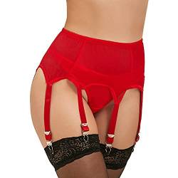 Strapsgürtel für Damen Rot Sexy Spitze Strapshalter Große Größen Breit Strapsen Dessous Set Strumpfhalter Strumpfband Strumpfgürtel mit 6 halter Metallclips Garter Belt Reizwäsche(Rot A,XS-S) von comeondear