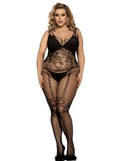 comeondear Bodystocking Nylon Damen Sexy ouvert Große Größe Spitze Fischnetz Reizwäsche Offener Schritt Strumpfhose Negligee Lingerie Bodystocking Ouvert Übergröße Unterwäsche Schwarz XS-M von comeondear