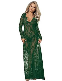 comeondear Damen Kleider Sexy Spitze Lang Langarm V-Ausschnitt Negligee Schwangerschafts Umstandskleid Cocktailkleid Abendkleid,L XL/40 EU 42EU,Grün von comeondear