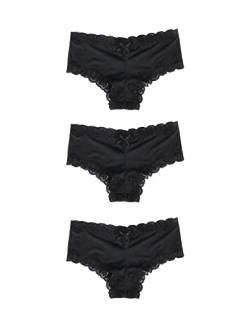 comeondear Damen Panty Sexy Slip Spitze Höschen 3er Pack Thong Modisch String Tanga Bikini Hipster Große Größen Unterhosen(Schwarz M-L/40-42) von comeondear