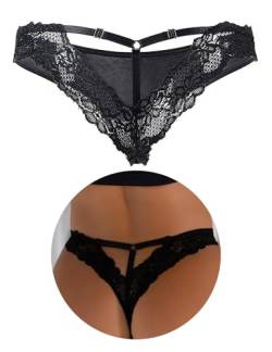 comeondear Damen Slips Spitze String Tanga Sexy Höschen Hollow Out Hipster Sommer Unterhosen Große Größen Unterwäsche(Schwarz 3XL-4XL/48-50) von comeondear