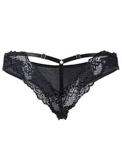 comeondear Damen Slips Spitze String Tanga Sexy Höschen Hollow Out Hipster Sommer Unterhosen Große Größen Unterwäsche(Schwarz M-L/40-42) von comeondear