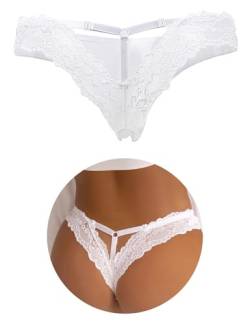 comeondear Damen Slips Spitze String Tanga Sexy Höschen Hollow Out Hipster Sommer Unterhosen Große Größen Unterwäsche(Weiß M-L/40-42) von comeondear