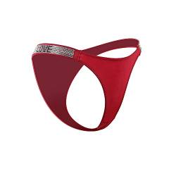 comeondear Panty Hipster Damen Strass String Tanga Niedrige Taille Slip Bikini T-Back Brazilian Höschen Große Größen Soft Thong (Rot 3XL-4XL/48-50) von comeondear