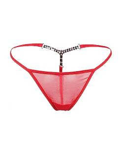 comeondear Sexy G-String Tanga Damen Slips Strass Panty Mesh T-Back Thong Soft Höschen Große Größen Unterhosen(Rot 3XL-4XL/48-50) von comeondear