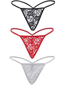 comeondear Sexy Slip G-String Spitze Tanga 3er Pack Panty T-Back Große Größen Thong Soft Höschen (Schwarz Rot Weiß L) von comeondear