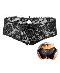 comeondear Sexy String Tanga Thong mit Stretch Spitze Höschen für Damen Große Größen Unterhosen Frauen Slip Atmungsaktiv Hipster Panty No Show Unsichtbar Unterwäsche Schwarz,M-L von comeondear