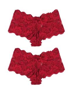 comeondear Sexy Unterwäsche 2er Pack Spitze Panties Floralen Slips Brasilien Höschen Hipster Unterhosen String Tanga Große Größen Reizwäsche (Rot S-M/36-40) von comeondear