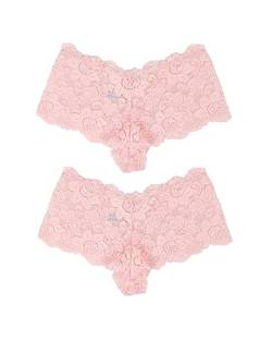 comeondear Slips 2er Pack Hipster Panties Floralen Spitze Unterwäsche Höschen Brasilien Tanga String Große Größen Unterhosen (Rosa 2XL/46) von comeondear