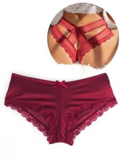 comeondear Slips Damen Hipster Höschen Unterhosen Spitze Panties Hlollow Out Bikini Niedrige Taille String Thong Große Größen Tanga Rot 3XL-4XL von comeondear