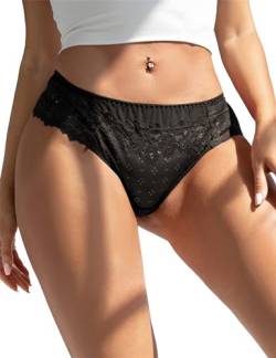 comeondear String Tanga Damen Sexy Dessous Spitzen Große Größen Höschen Elastische Unterwäsche für Frauen Nahtlose Unterhosen Elegante Slips Hipster Thongs Pantys Schwarz,XS-S von comeondear