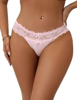 comeondear Übergröße Sexy String Tanga Dessous Damen Sexy Unterwäsche Große Größen Unterhosen für Mollige Frauen Spitze Thong Brazilian Slip Panty Höschen Bikini Hipster Reizwäsche(Rosa,XL-XXL) von comeondear