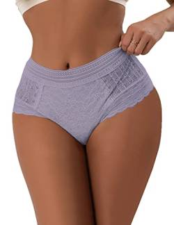 comeondear Unterhosen Damen mit Spitze Tanga Sexy Panty DessousHohe Taille Große Größen Höschen für Frauen Blumen String Tolle Damenunterwäsche(Lila 3XL-4XL/48-50) von comeondear