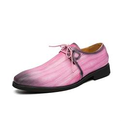comfortlying Kleid Oxford Schuhe for Männer Schnürung schwarz Burzer Zehen Derby Schuhe Pu. Lederbeständiger, Rutschfester Block-Ferse Niedrige Hochzeit (Color : Rosa, Size : 42 EU) von comfortlying