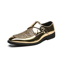 comfortlying Schuhe Kleid Oxford for Männer Slip auf Mönch Strap Schürze Zehen Glänzende Schuhe Pu. Lederschlüsselbeständige Gummi-Sohle-Block-Ferse-Arbeit (Color : Gold, Size : 42 EU) von comfortlying