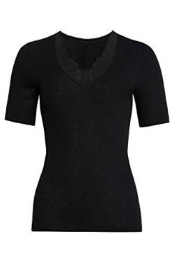 con-ta Kurzarm Shirt, Basic für Damen, mit eleganter Spitze, aus weicher Wolle und Modal, dezentes Oberteil, in Schwarz, Größe: 38 von con-ta